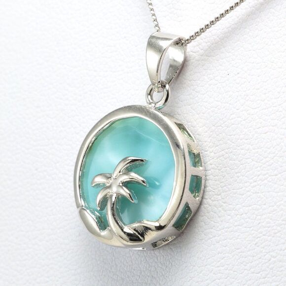925 Sterling Silver, NATURAL LARIMAR, LARIMAR Pendant, Silver Gemstone Necklace - Picture 4 of 8